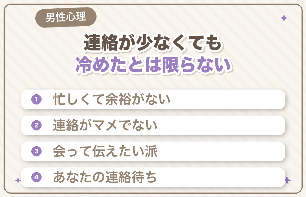 連絡をくれない男性の心理｜冷めたとは限らない